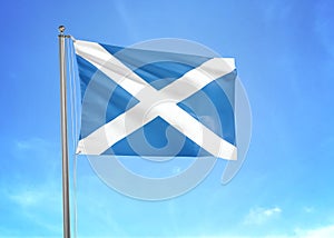 Scotland flag waving sky background 3D illustration