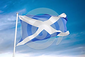 Scotland flag waving sky background 3D illustration