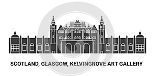 Scotland, Glasgow, Kelvingrove Art Gallery, travel landmark vector illustration