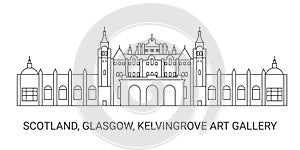 Scotland, Glasgow, Kelvingrove Art Gallery, travel landmark vector illustration