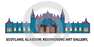 Scotland, Glasgow, Kelvingrove Art Gallery, travel landmark vector illustration