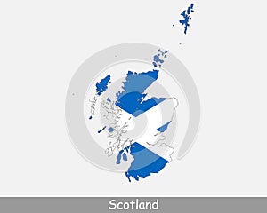 Scotland Flag Map. Map of Scotland with the Scottish national flag isolated on a white background. United Kingdom, UK. Vector Illu