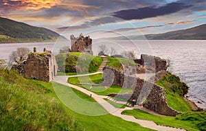 Scotland - ranobow over Urquhart castle, Loch Ness - UK photo