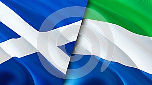 Scotland and Sierra Leone flags. 3D Waving flag design. Scotland Sierra Leone flag, picture, wallpaper. Scotland vs Sierra Leone