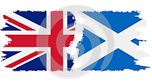 Scotland and United Kingdom grunge flags connection vector