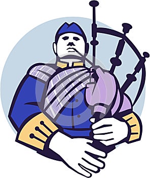 Scotsman Bagpiper Player Circle Retro