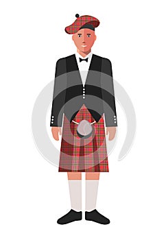 Scotsman in red kilt skirt and black jacket