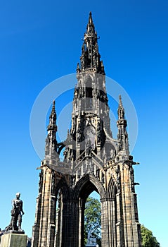 Scott Monument in Edinburgh Scotland Against a Clear Blue Sky