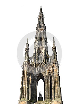 Scott Monument Edinburgh, Scotland, UK isolated on white background.