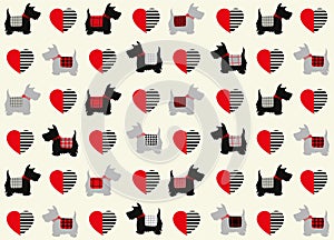 Scottie dogs with valentine hearts repeat pattern