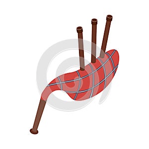 Scottish bagpipe icon in isometric 3d style