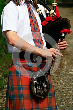 Scottish bagpipes close up