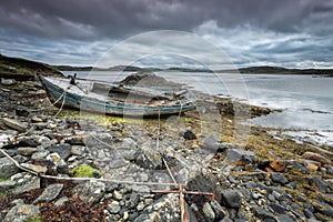 Scottish beach and old boat