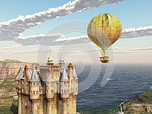 Scottish castle and fantasy hot air balloon