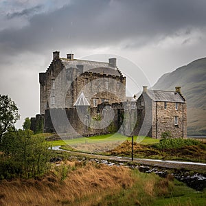 Scottish castle in the rain, AI generated