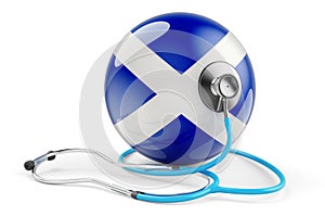 Scottish flag with stethoscope. Health care in Scotland concept, 3D rendering