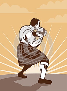 Scottish kilt thrwoing stone put