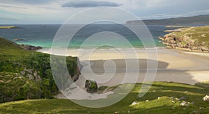 Scottish landscape with beach and ocean. Highlands. Scotland