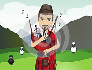 Scottish man plays the bagpipe