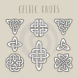 Scottish medieval symbols. Scotland celtic knot spiral signes, traditional celt braid patterns, irish endlessness signs photo