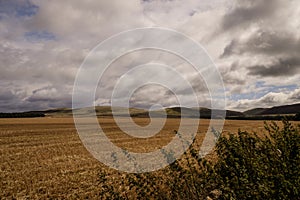 Scottish rural landscape under cloudy sky