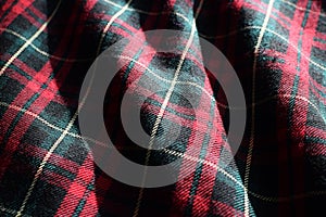 Scottish Tartan Material Fabric with Sunshine and Shadows highlighting Detail, Form and Texture