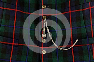 Scottish Tartan Waistcoat with Gold Watch Chain Closeup