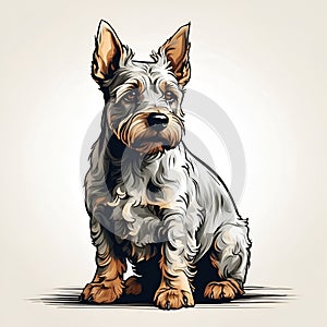 Scottish Terrier dog in cartoon style. Cute Scottish Terrier isolated on white background. Watercolor drawing, hand-drawn Scottish