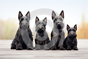 Scottish Terrier Family Foursome Dogs Sitting On A White Background photo