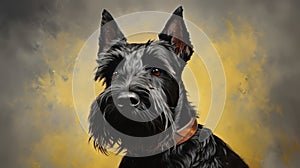 The Scottish Terrier\'s portrait exudes character, capturing the feisty spirit and distinctive silho