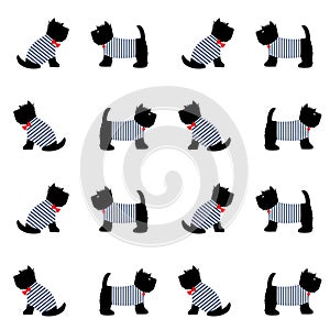 Scottish terrier in a sailor t-shirt seamless pattern.