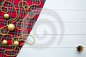 Scottish traditional pattern fabric with golden Christmas decor