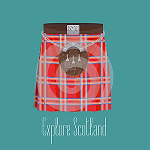 Scottish traditional skirt kilt with square pattern vector illustration