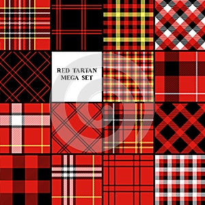 Scottish traditional tartan fabric seamless pattern set in red black and white, vector