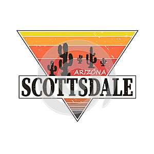 Scottsdale Arizona t-shirt design, print, typography, label with styled saguaro cactus. Vector illustration. photo