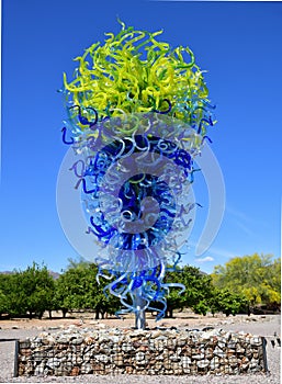 Scottsdale, Arizona - Taliesin West: Chihuly Sculpture `Marine Blue and Citron Tower`