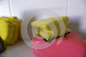 Scouring pads for scrubbing in a sink