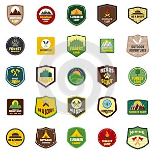 Scout badge emblem stamp icons set, flat style