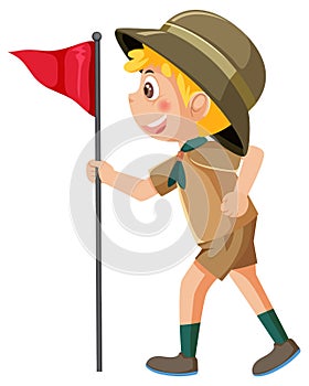 Scout boy cartoon character holding flag