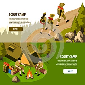 Scout Camp Isometric Horizontal Banners