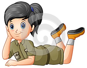 Scout girl cartoon lying on white background