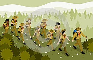 Scout Hiking Isometric Illustration