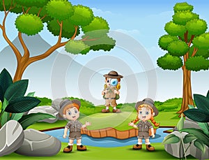 The scout kids are explore in the nature