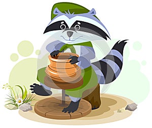 Scout raccoon makes ceramic pot