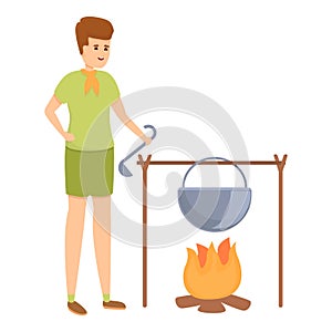 Scouting firecamp cooking icon, cartoon style