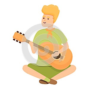 Scouting guitar play icon, cartoon style