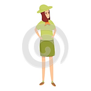 Scouting vacation woman icon, cartoon style
