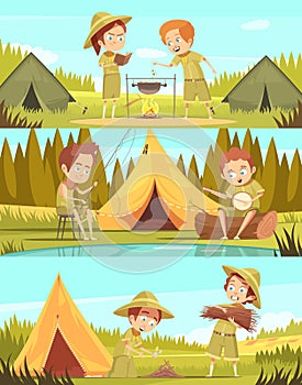 Scouts Activities Cartoon Banners Set