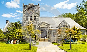 Scoville Memorial public Library entrance, first in U.S.A., Salisbury Connecticut photo