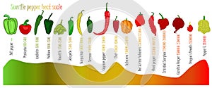 Scoville pepper heat scale. Pepper illustration from sweetest to very hot photo